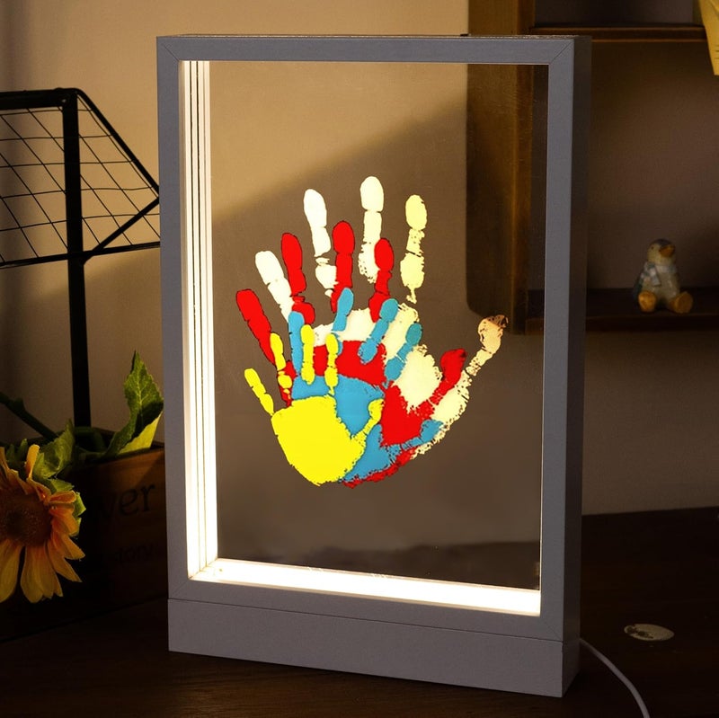 CHERRY CHEERS Family Handprint Kit with Light, Handprint Keepsake Frame, Wooden Led Light, Easy Install, No Need Screw etc, Non-Toxic Paints (White) - Image 2